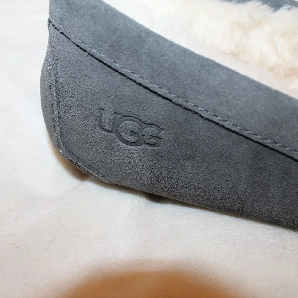NIB UGG MEN'S‎ SLIP ON SUEDE SHEARLING TIE SLIPPERS GRAY